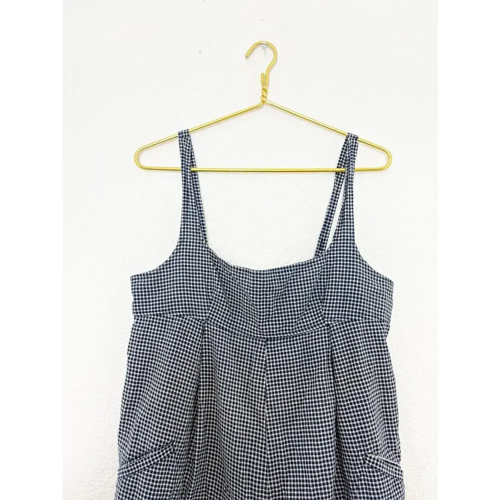 Free People Billie Plaid Playsuit Blue White Oversized Preppy Classic Romper